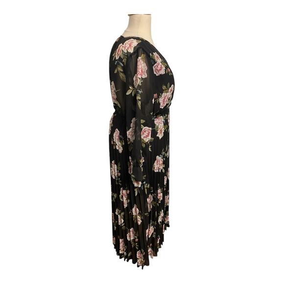 Indigo Rose 2X Dress Floral Black Pink And Green Flowers Long Sleeve Breathable - Picture 3 of 7
